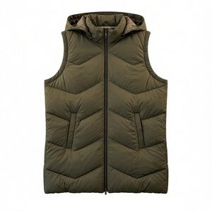 Olive Quilted Hooded Vest for Women